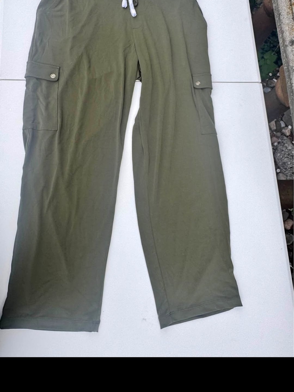 Susan Graver Olive Cargo Knit Pants with Drawstring
